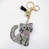 Wholesale 12pcs velvet rhinestone cat keychain fashionable crystal-studded keychain