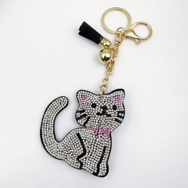 Wholesale 12pcs velvet rhinestone cat keychain fashionable crystal-studded keychain