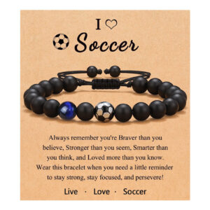 One-sided blue tiger eye black matte football braided rope bracelet
