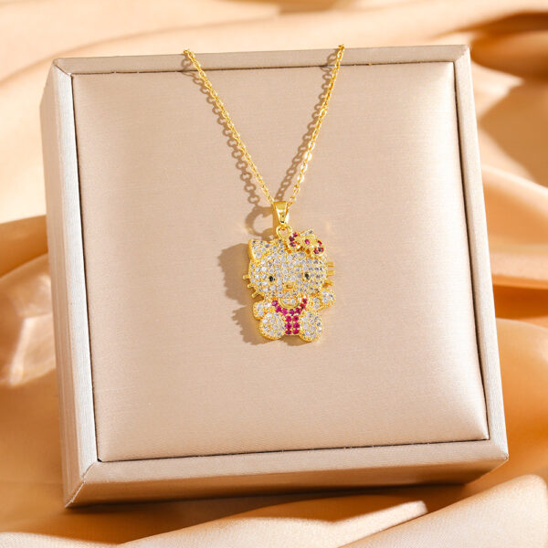 Wholesale Cute and Sweet Diamond Cat Pendant Titanium Steel Necklace OLY Exclusive