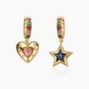 Wholesale Valentine's Day colored stone heart-shaped asymmetric star earrings