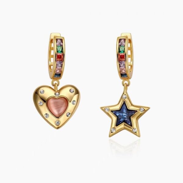 Wholesale Valentine's Day colored stone heart-shaped asymmetric star earrings