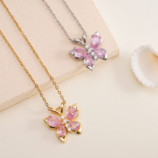 Wholesale Pink Diamond Butterfly Titanium Steel Lock Chain