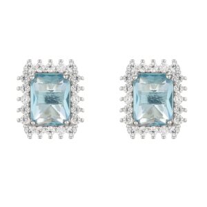 Wholesale Shallow Sea Blue Rectangular S925 Sterling Silver Stud Earrings