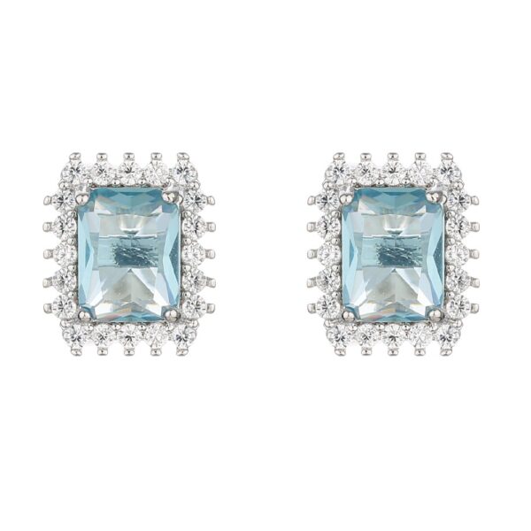 Wholesale Shallow Sea Blue Rectangular S925 Sterling Silver Stud Earrings