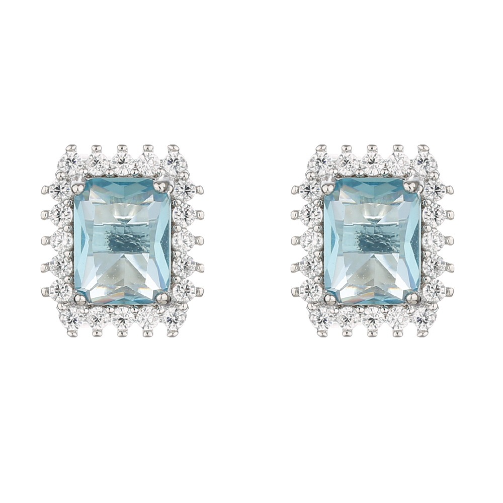 Wholesale Shallow Sea Blue Rectangular S925 Sterling Sier Stud Earrings