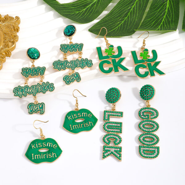 Wholesale St. Patrick's Day Green Letter Earrings