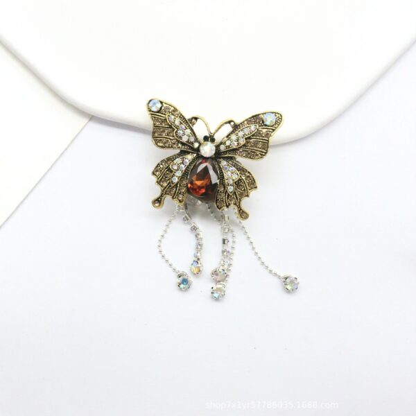 Wholesale Full Diamond Vintage Gold Rhinestone Tassel Butterfly Brooch