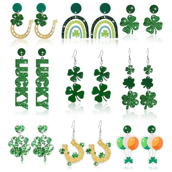 Wholesale St. Patrick's Lucky Clover Green Acrylic Earrings
