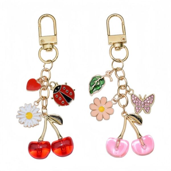 Wholesale Cherry butterfly ladybug daisy green leaf keychain Y2K bag pendant