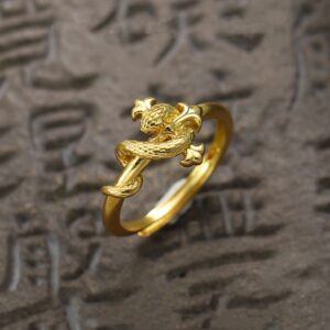Wholesale Ancient frosted gold staff snake shaped gold ring