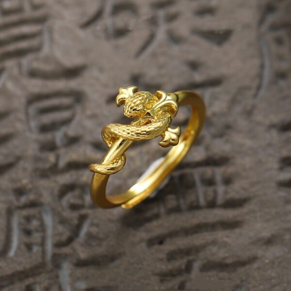 Wholesale Ancient frosted gold staff snake shaped gold ring