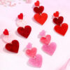 Wholesale Valentine's Day Heart-Shaped Stud Earrings with Simple Three-Link Drop Earrings