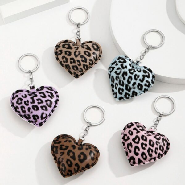 Wholesale PU Leopard Print Cotton-Filled Heart Keychain Pendant