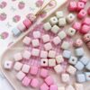Wholesale 10pcs low saturation wave point heart block Acrylic Beads