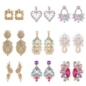 Wholesale Geometric Water Drop Love Petals Leaves Diamond Earrings