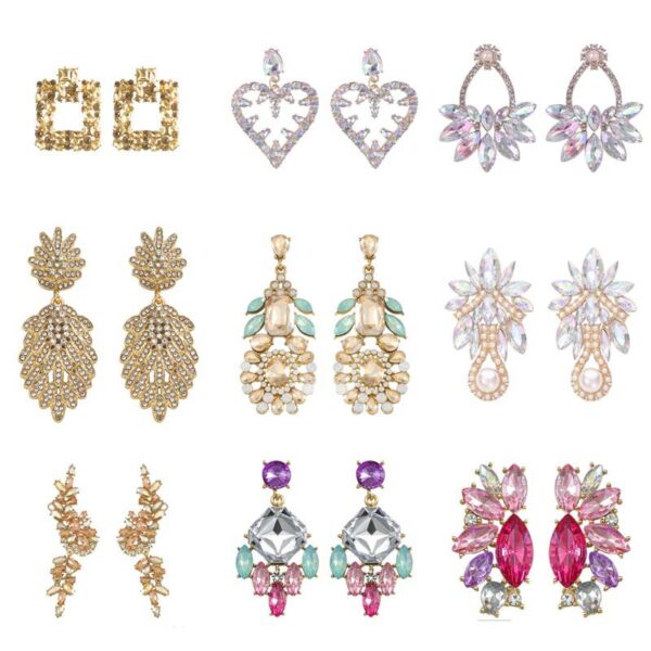 Wholesale Geometric Water Drop Love Petals Leaves Diamond Earrings