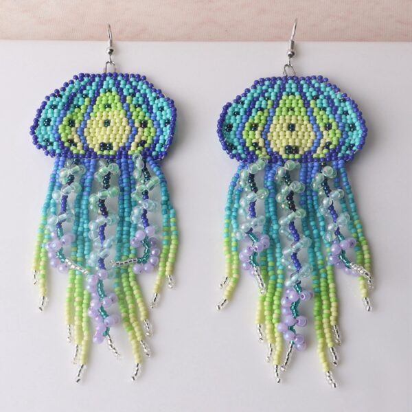 Wholesale Ocean jellyfish tassel rice bead woven Bohemian earrings