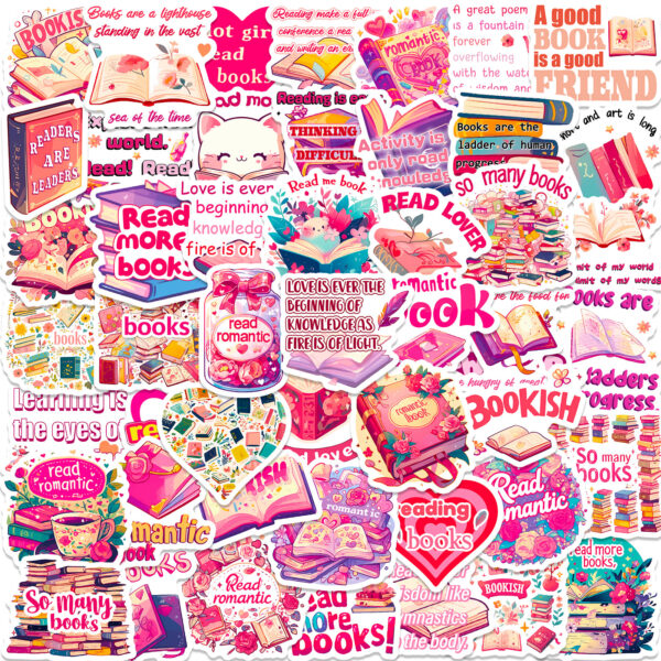 Wholesale 50pcs Pink Books English Short Sentences Graffiti Stickers