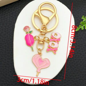 Er1278-drip oil pink zinc alloy valentine's day rose love 8-character keychain-12.5g [1 piece]