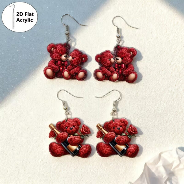 Wholesale Red Rose Bear Acrylic Earrings