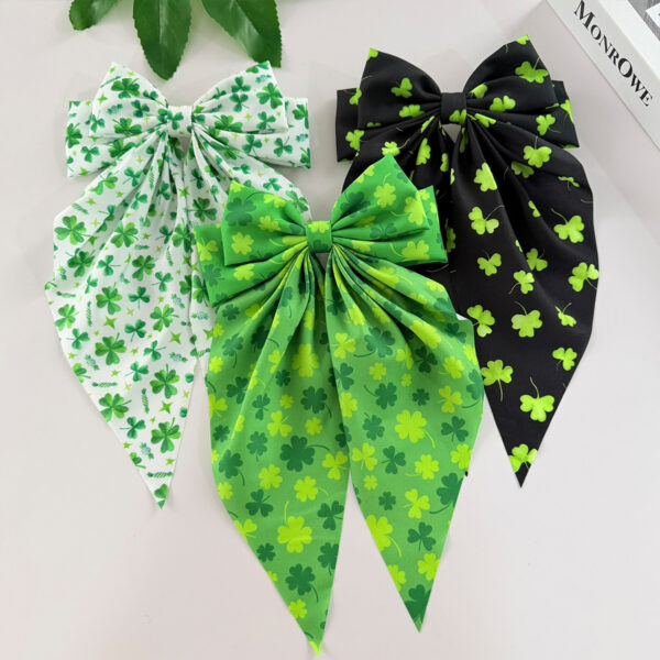 Wholesale Green clover bow, long ribbon, St. Patrick's Day hair clip