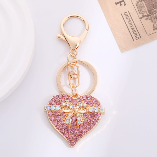 Wholesale Heart shaped bow set with rhinestones Metal Keychain