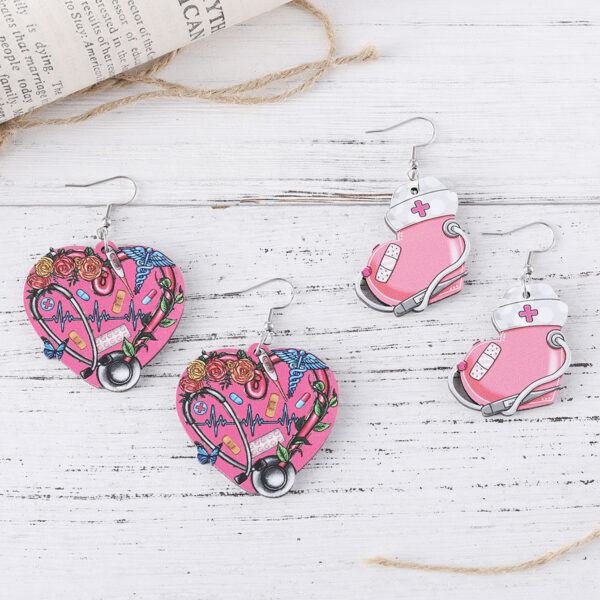 Wholesale Nurse's Day Stethoscope Flower ECG Heart Pendant Earrings