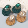 Wholesale studded oval elastic thread woven round earrings