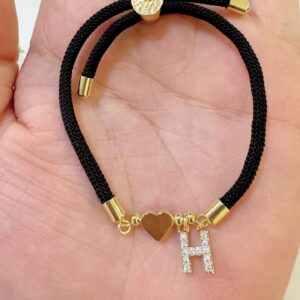 Black rope zircon letter bracelet—h