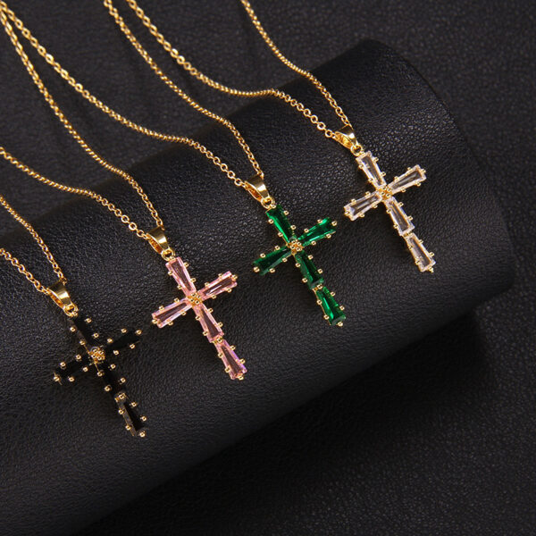 Wholesale Colorfulful Zircon Men's and Women's Cross Necklace Niche Design