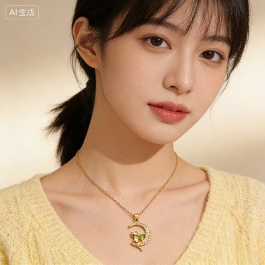 Wholesale Love Moon Diamond Cute Cat Necklace