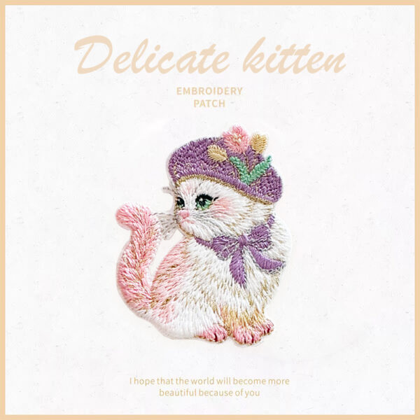 Wholesale Cartoon Beautiful Kitten Embroider Self-Adhesive Stickers DIY Patches