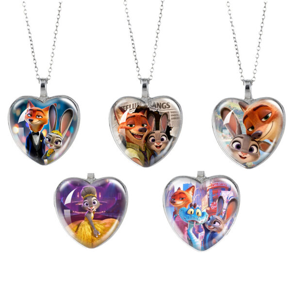 Wholesale Cartoon Cute Rabbit Animal Time Gem Heart Shaped Necklace