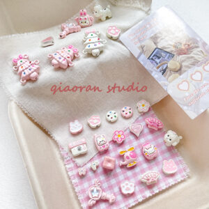 Wholesale [Strawberry White Chocolate] Pink and White Cute Big-Eared Dog Heart DIY Handmade Alloy Beads Loose Beads