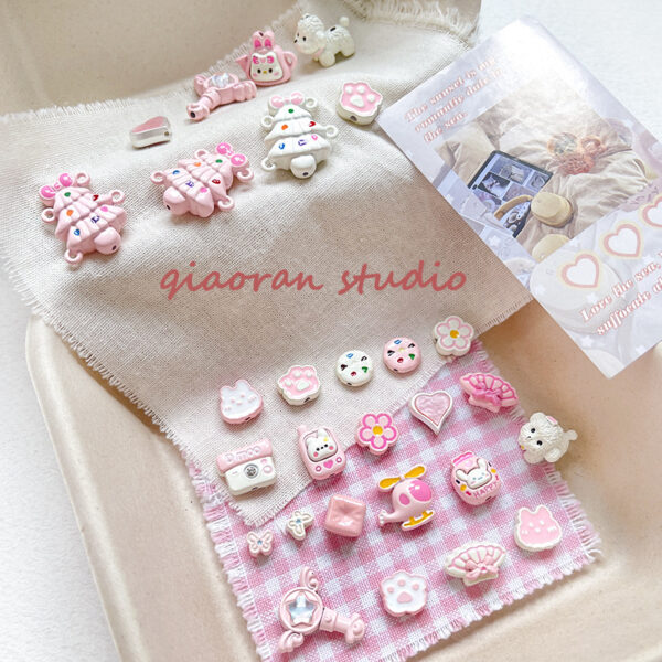 Wholesale [Strawberry White Chocolate] Pink and White Cute Heart DIY Handmade Alloy Beads Loose Beads