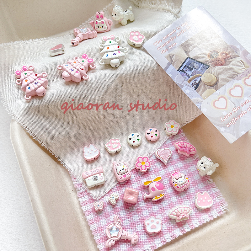 Wholesale [Strawberry White Chocolate] Pink and White Cute Heart DIY Handmade Alloy Beads Loose Beads