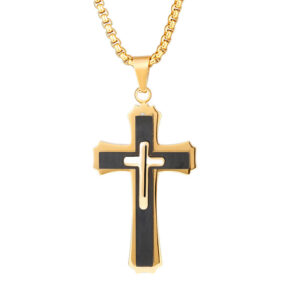 Black gold cross necklace