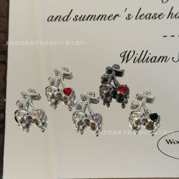 Wholesale Metallic high-quality zircon melted cherry relief pendant, DIY bag charm, phone chain, hair accessory.