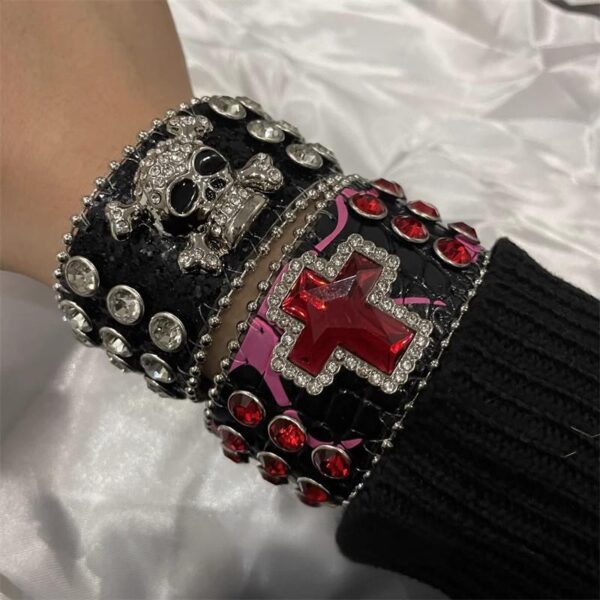 Wholesale Cross punk rhinestone leather willow nail bracelet