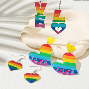 Wholesale Valentine's Day Rainbow Love Acrylic Earrings