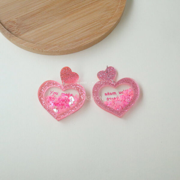 Wholesale Valentine's Day Love Earrings Acrylic Stereo Sequins quicksand Peach Heart Earrings