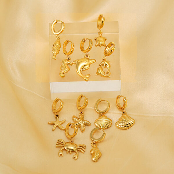Wholesale Gold Turtle, Conch, Starfish, Crab Pendant Titanium Steel Earrings
