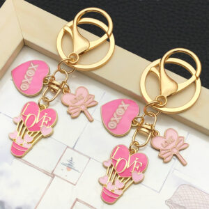 Wholesale Valentine's Day Oil Dripping Pink Love Heart Keychain