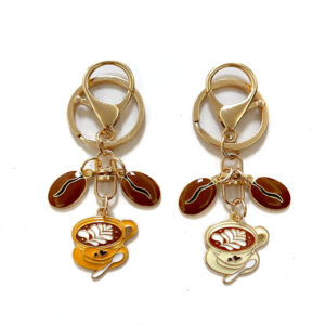 Wholesale Coffee cup coffee bean metal keychain