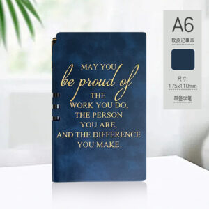 A6 navy blue pen holder with gold foil stamping on the spine (notebook + pen)