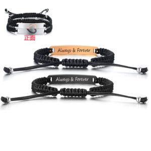 Always and forever engraved couple set bracelet