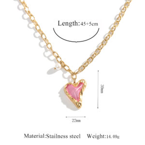 Acrylic love stainless steel necklace + pink
