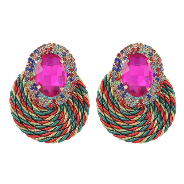 Wholesale studded oval elastic thread woven round earrings