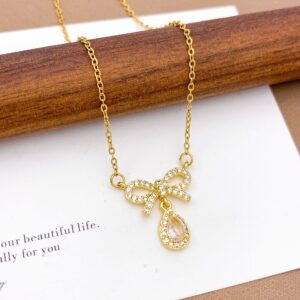 Xl44 bow water drop necklace gold
